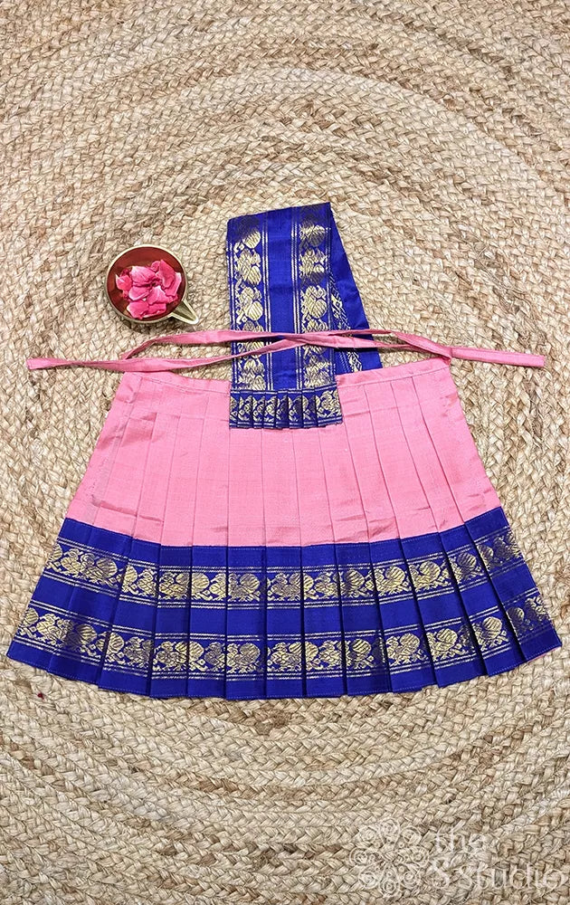 Lotus pink with blue rettaipet border 10 Inch goddess vasthram