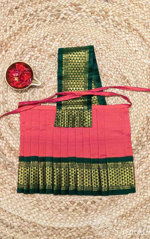 Peach with green getti border 8 Inch goddess vasthram