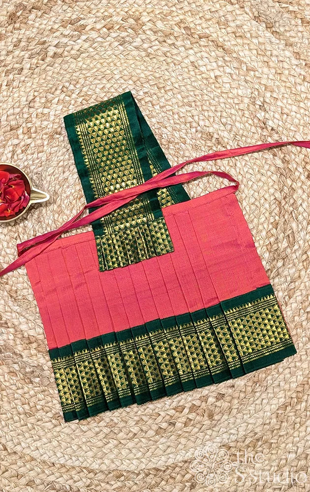 Peach with green getti border 8 Inch goddess vasthram
