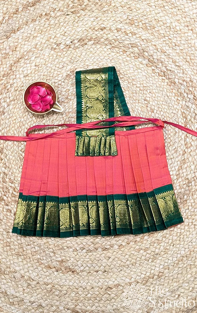 Peach with green getti border 8 Inch goddess vasthram