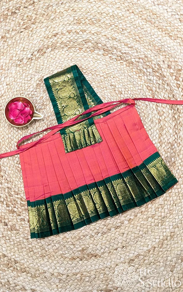 Peach with green getti border 8 Inch goddess vasthram