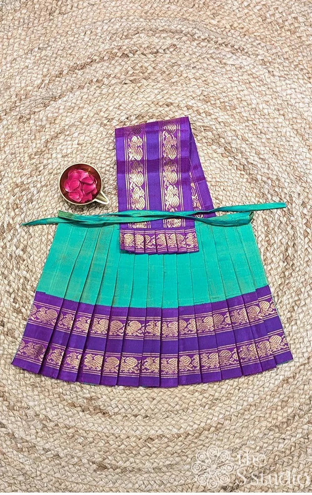 Sea green with  purple zari rettaipet border 10 Inch goddess vasthram