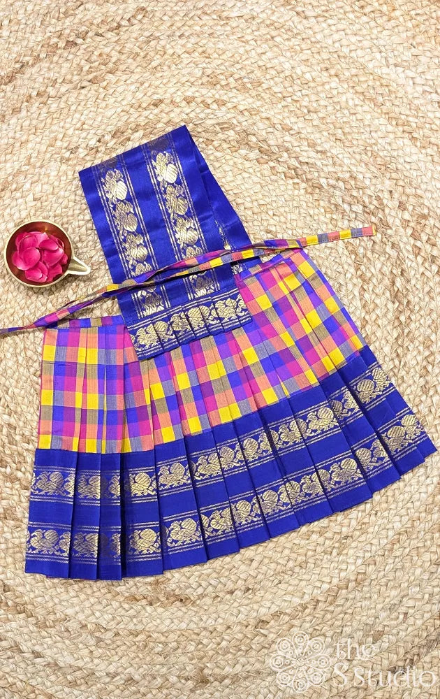 Multi colour checks with blue rettaipet border 10 Inch goddess vasthram