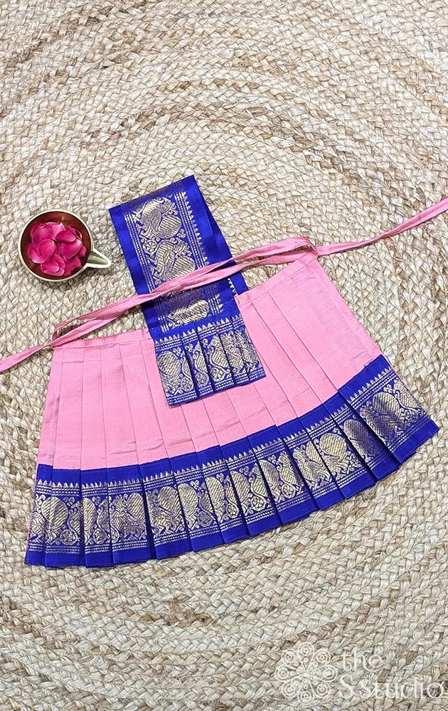 Lotus pink with blue getti border 8 Inch goddess vasthram