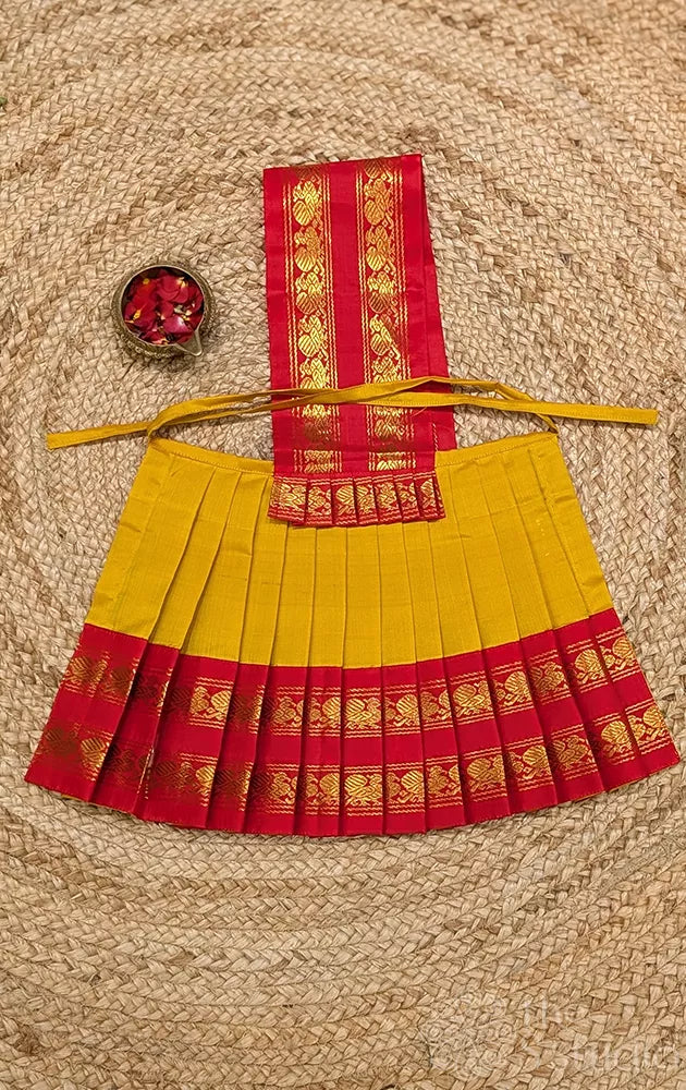 Yellow 10 Inch goddess vasthram with red rettaipet border