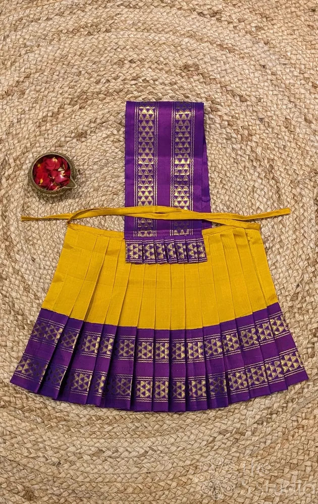 Yellow 10 Inch goddess vasthram with purple rettaipet border