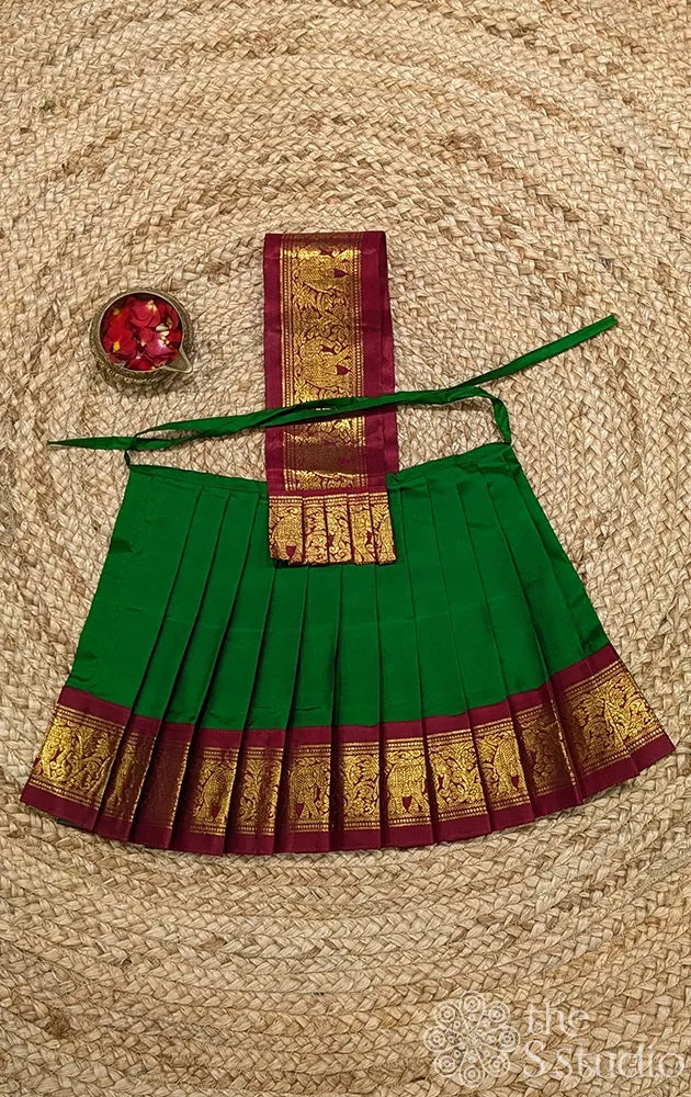 Green 10 Inch goddess vasthram with maroon getti zari border