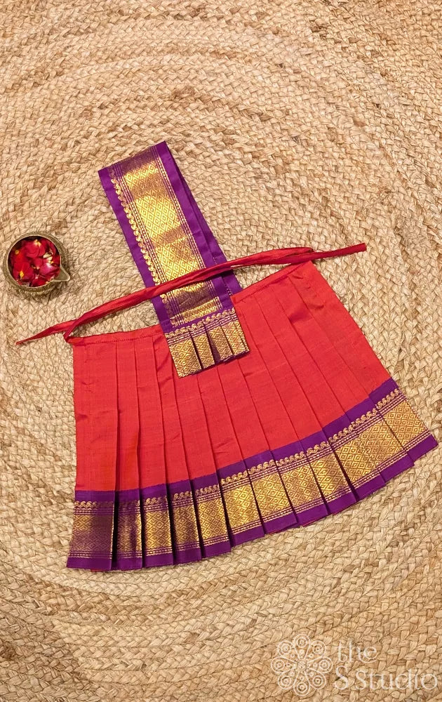 Peacish orange 8 Inch goddess vasthram with purple getti border