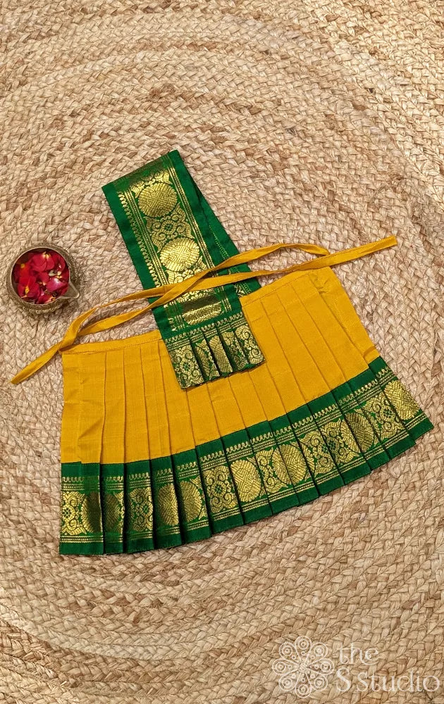 Yellow 8 Inch goddess vasthram with green getti zari border