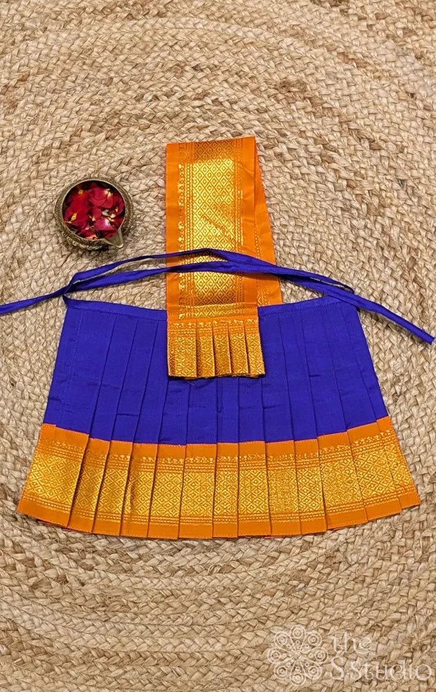 Royal blue 8 Inch goddess vasthram with orange getti zari border