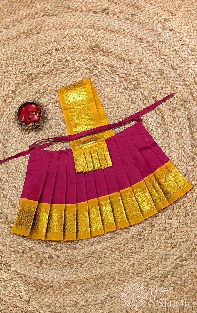 Red 8 Inch goddess vasthram with mustard getti zari border