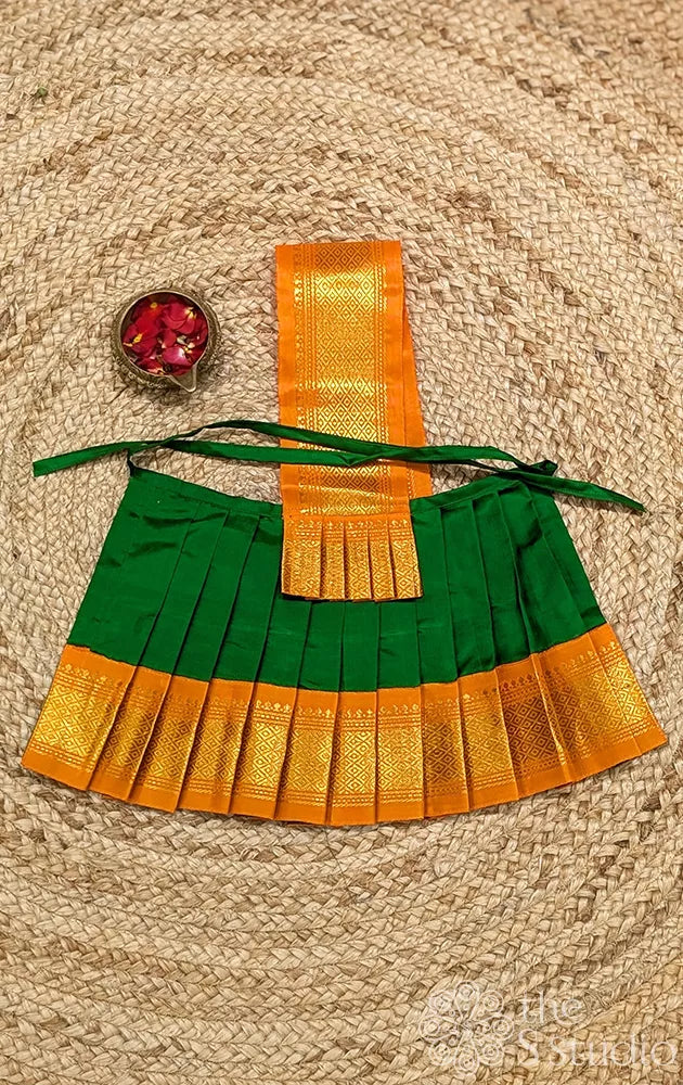 Green 8 Inch goddess vasthram with orange getti zari border
