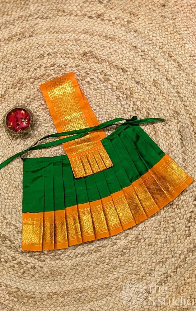 Green 8 Inch goddess vasthram with orange getti zari border