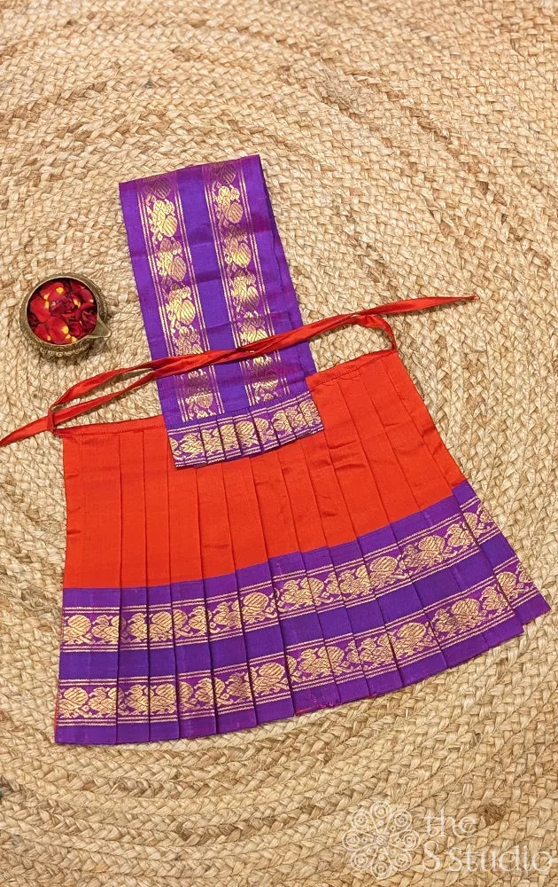 Orange 10 Inch goddess vasthram with purple rettaipet border