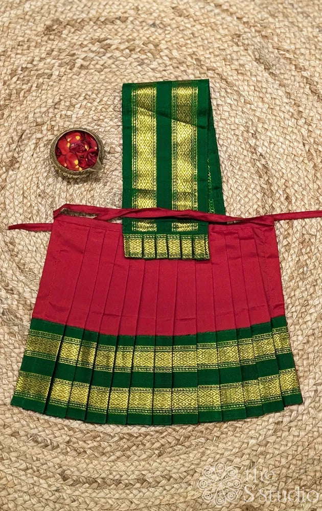 Red 10 Inch goddess vasthram with green rettaipet border