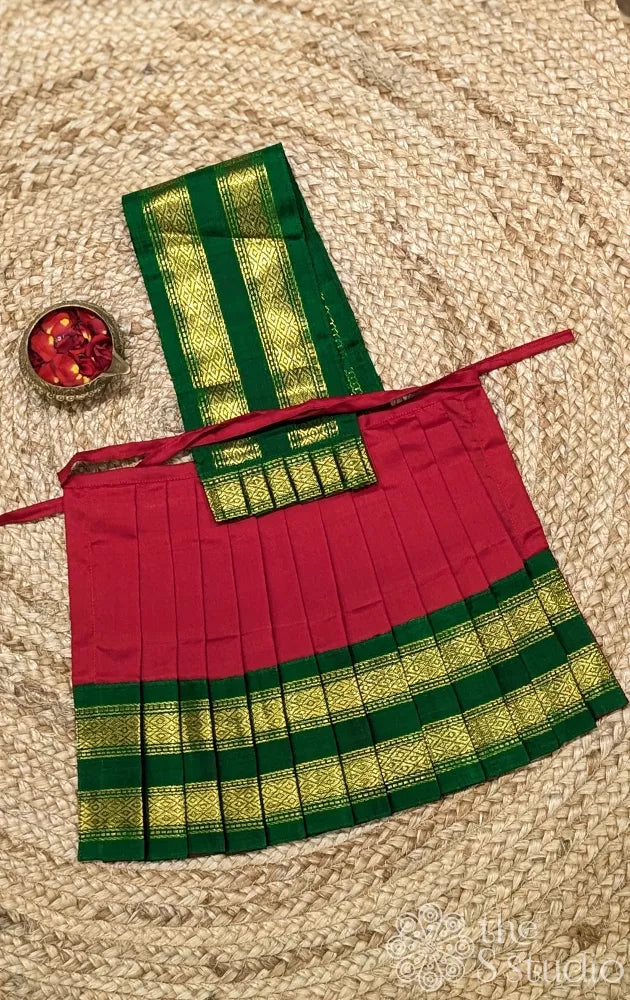 Red 10 Inch goddess vasthram with green rettaipet border