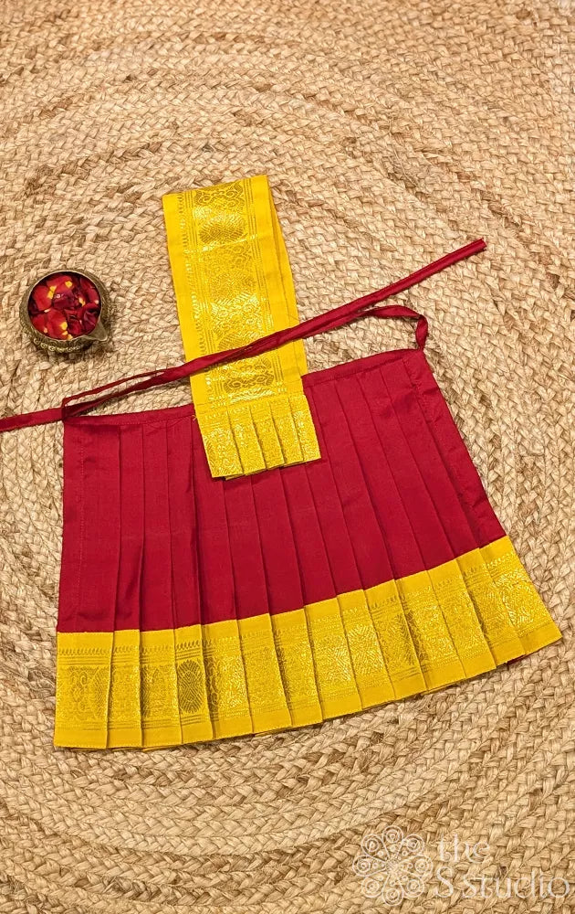 Red 10 Inch goddess vasthram with mustard getti zari border