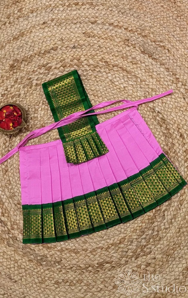 Light pink 8 Inch goddess vasthram with green getti zari border