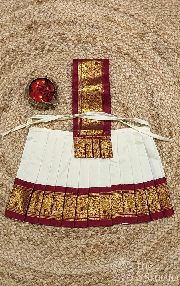 Violet 8 Inch goddess vasthram with mustard getti zari border