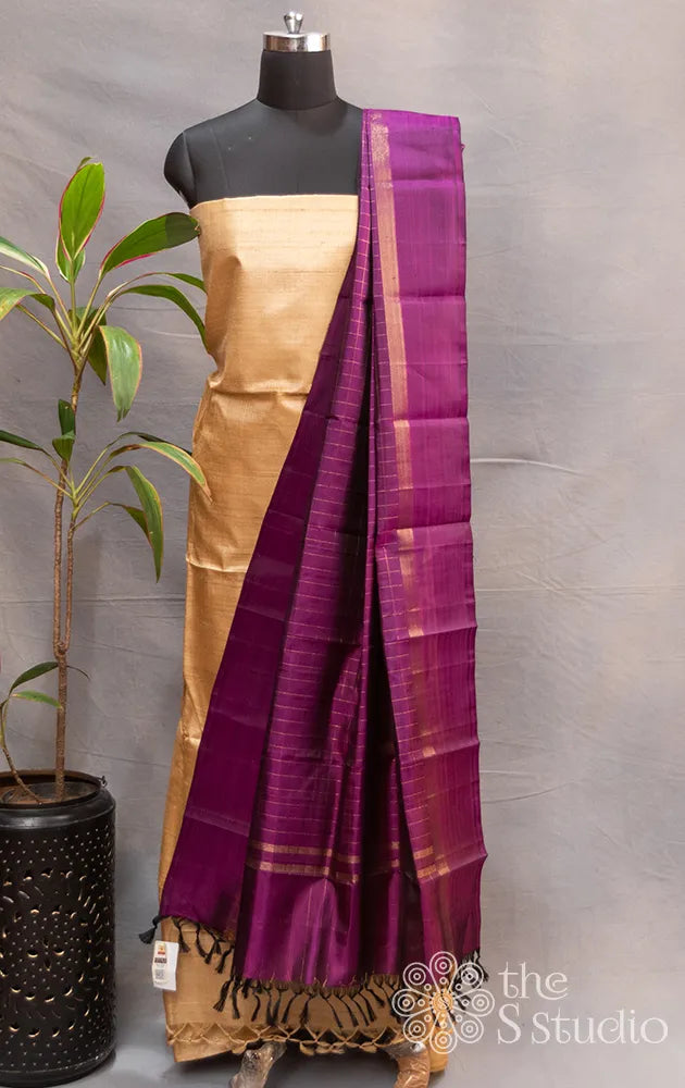 Purple checked kanchi silk dupatta