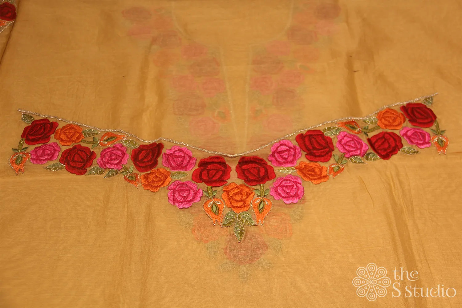 Beige super net kurta with embroidery