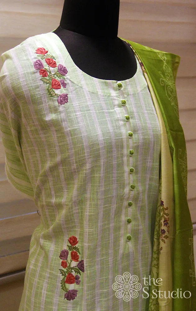 Light pista green salwar set with embroidery