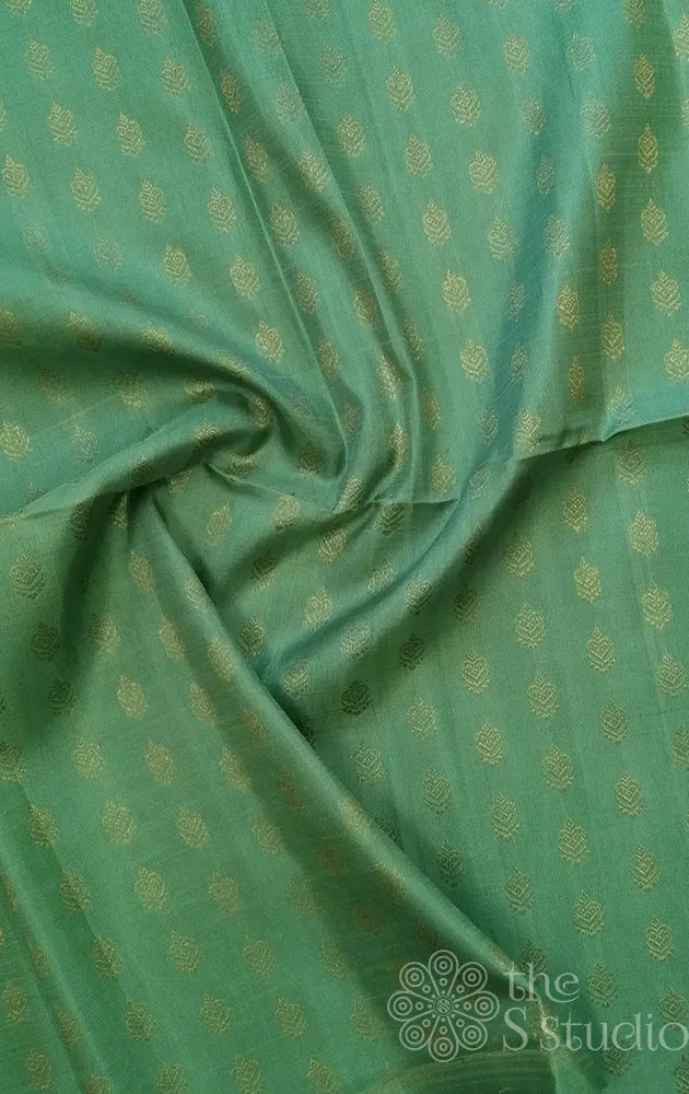 Elachi Green kanchi silk blouse material with small Jhumka buttas