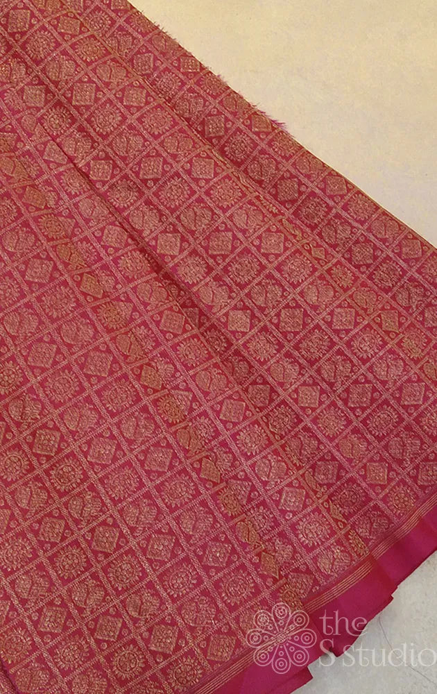 Rani Pink Kanchi silk blouse material with mayil chakaram buttas