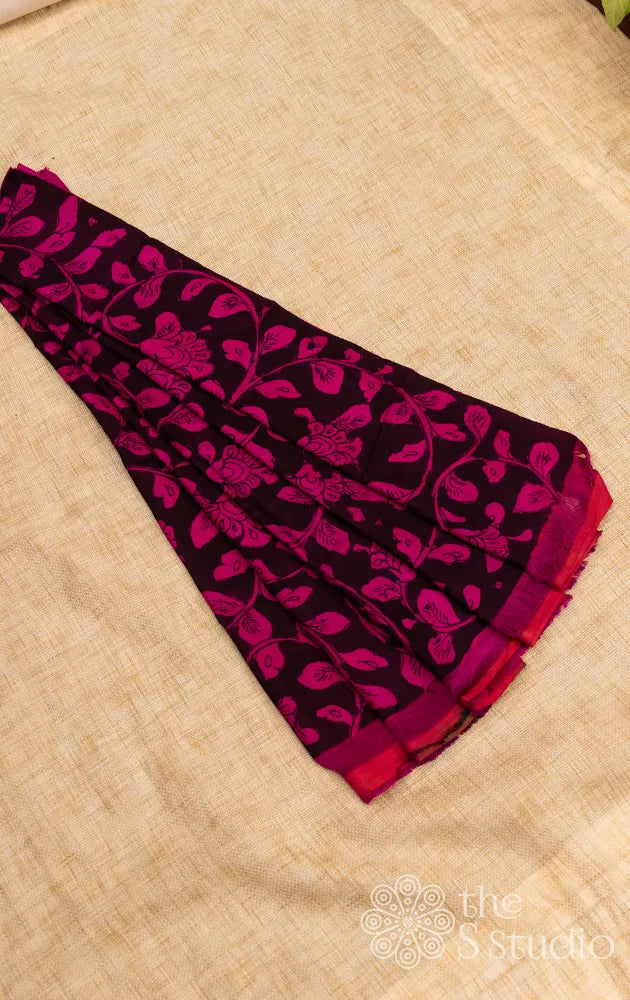 Magenta hand painted kanchi kalamkari blouse material
