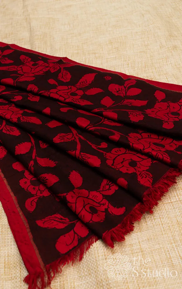 Red hand painted kanchi kalamkari blouse material