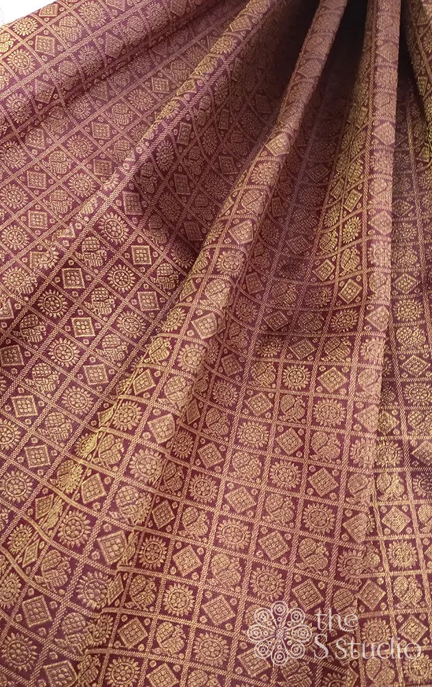 Maroon Kanchipuram Silk Blouse Material With Mayil Chakaram Bhuttas