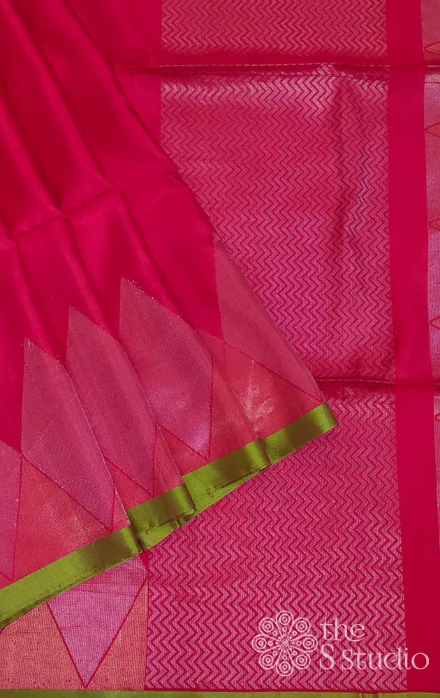 Red Soft Silk Saree with Temple Border