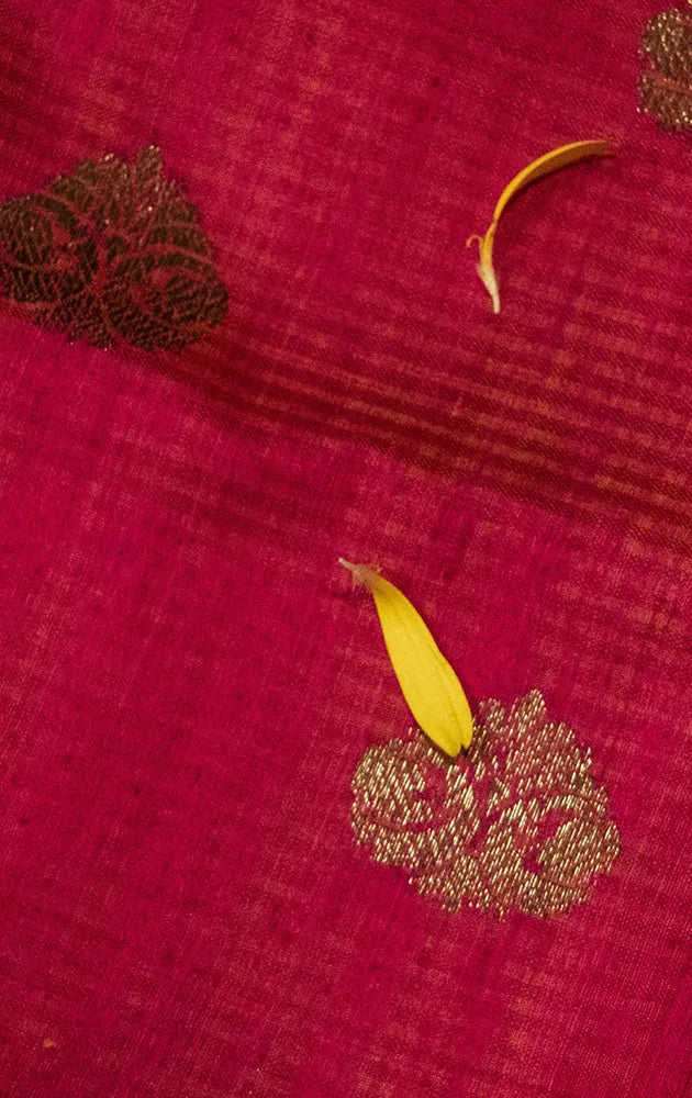 Peach and Rani pink banarasi silk saree