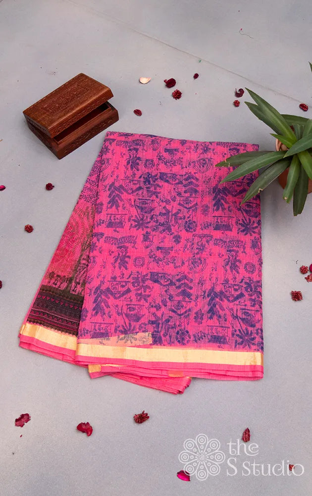 Pink with violet prints kota cotton saree