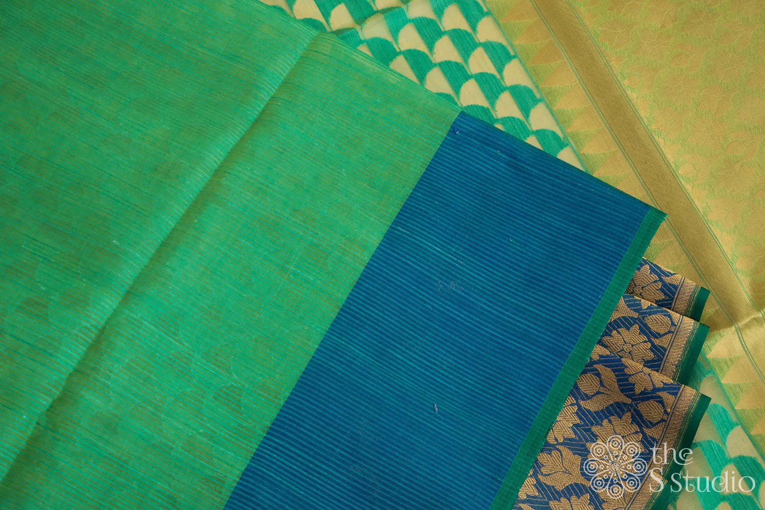 Greenish blue kora banarasi silk saree