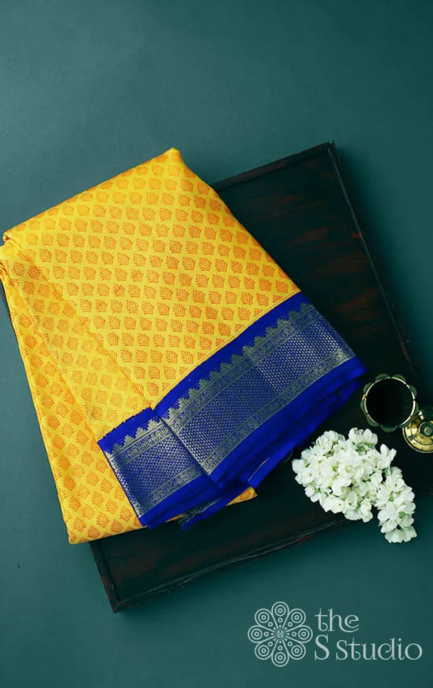 RAW MANGO YELLOW WOVEN BANARASI KHADDI GEORGETTE SLIK SAREE – Zaribanaras  global