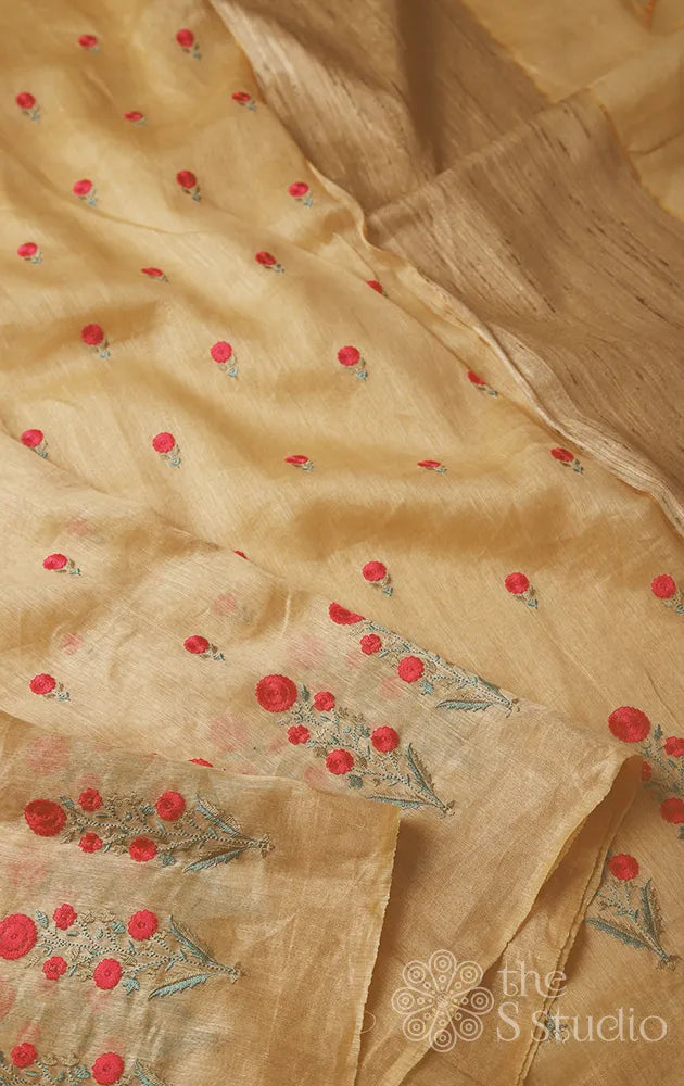 Sandal Pure Kanchipuram Silk Saree with Peacock Motifs all over the body  and without Border|Saree-Diademstore.com