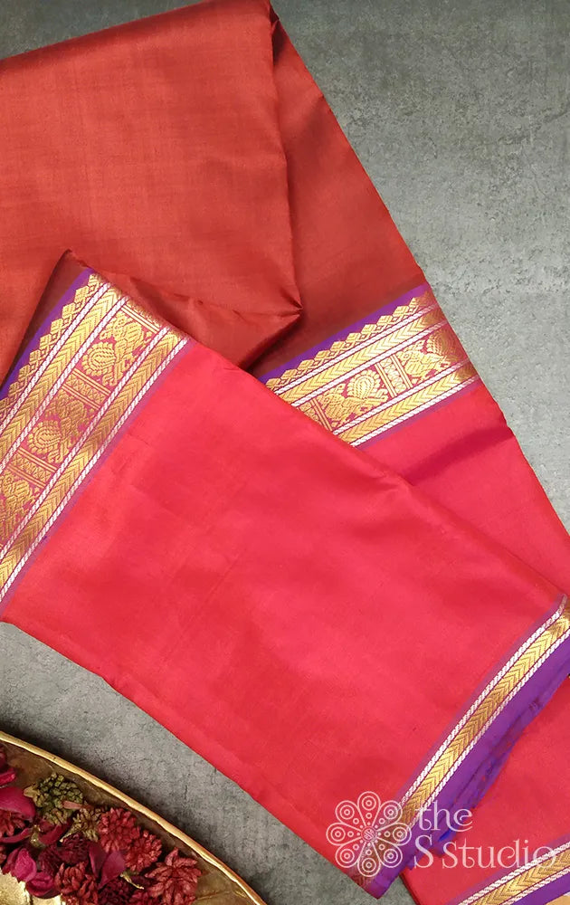 Tomato Red Kanjivaram Silk Saree With Floral Motifs | Singhania's