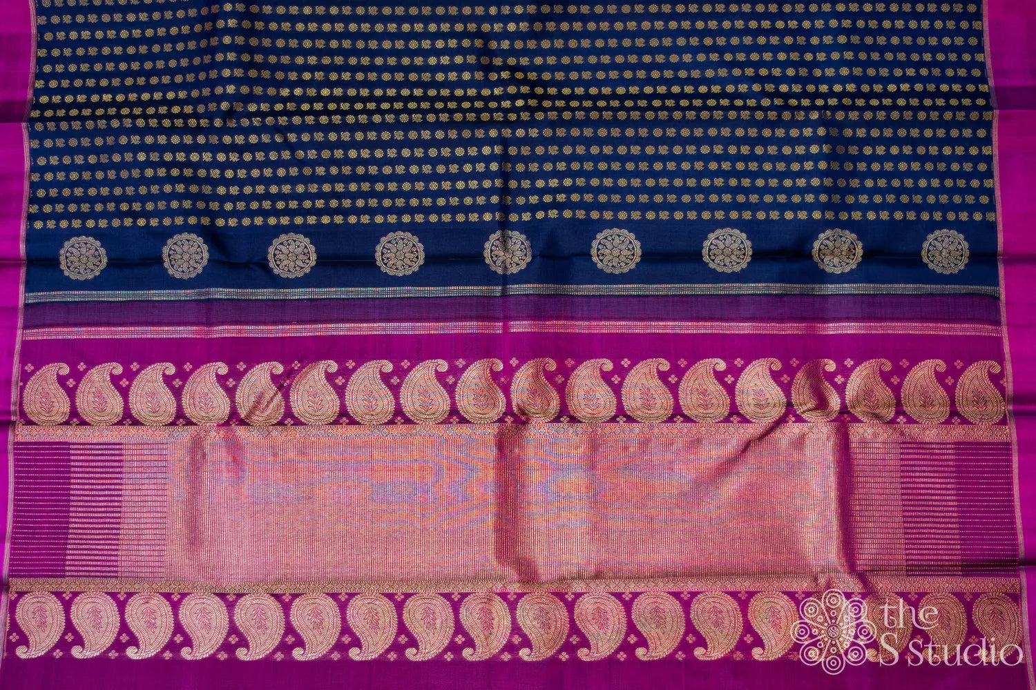 Navy blue kanjivaram saree with zari pallu