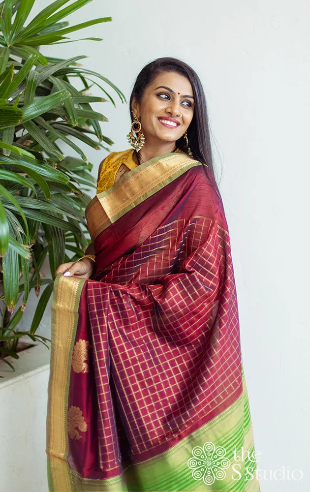 A classic kashmiri marori work maroon silk saree set (LS-10) –  www.anjumodi.com