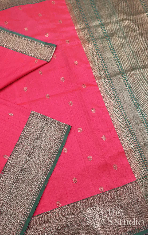 Dual shade pink and rose raw silk banarasi saree