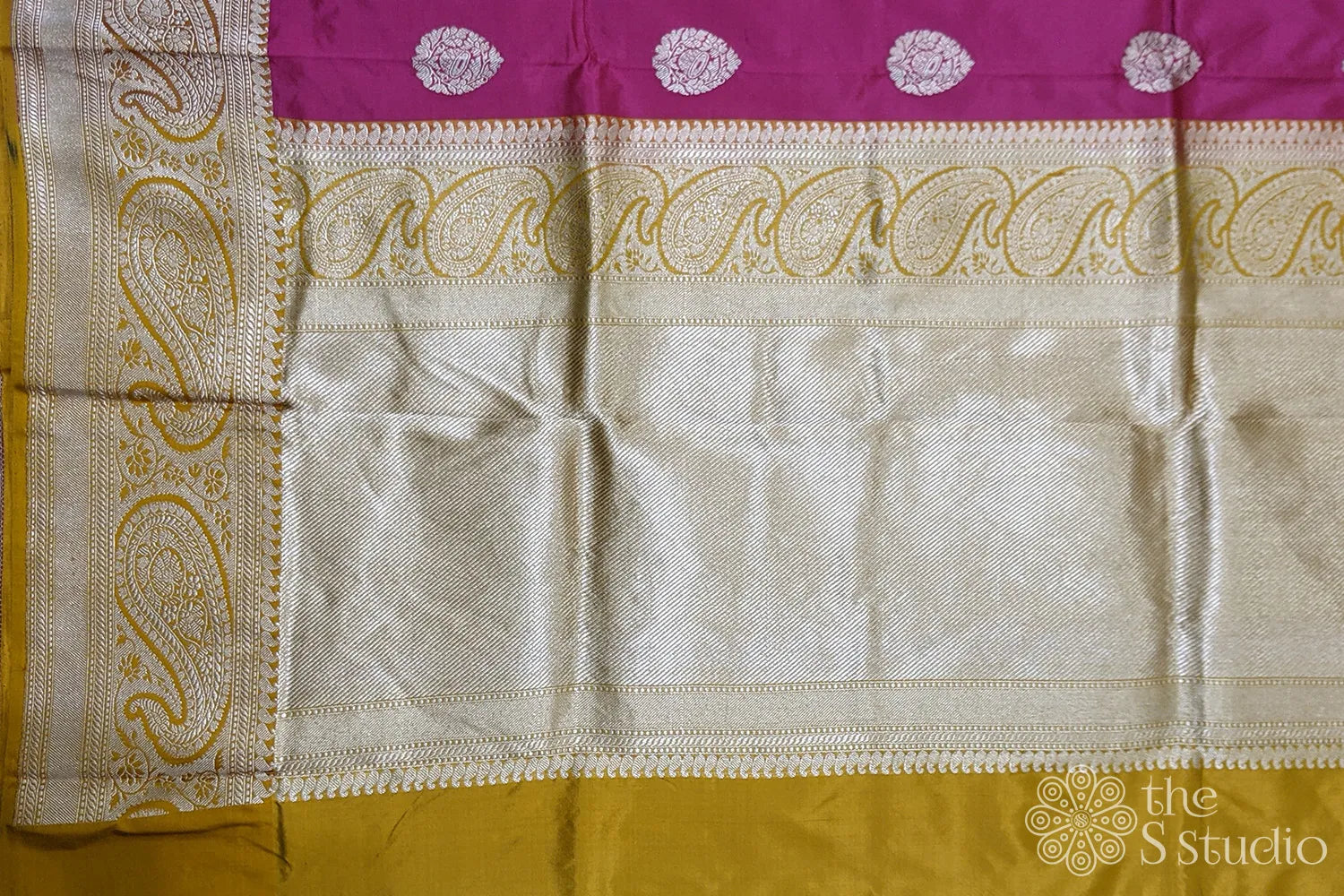 Magenta benarasi silk saree with mustard border