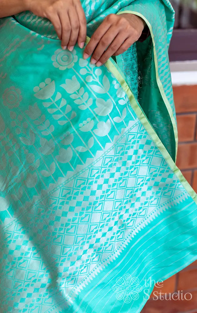 Pastel sea green banarasi saree with silver zari
