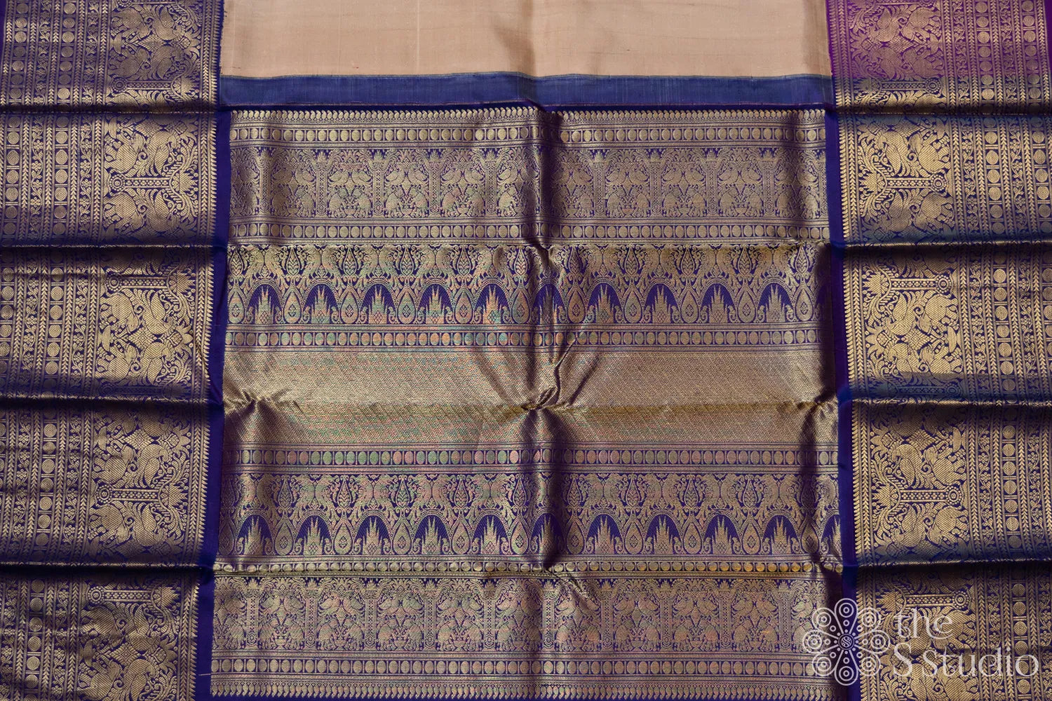 Ganga jamuna kanchipuram silk saree in sandal colour with big border