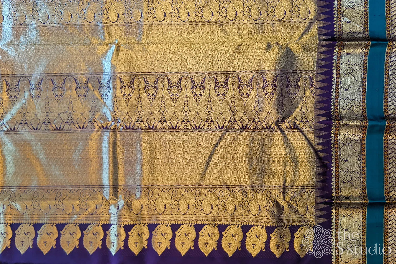 Cream korvai Kanchipuram silk saree with brown border