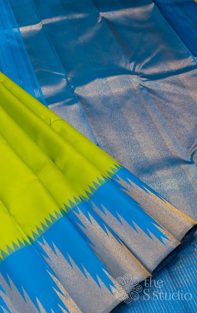 Light green with anandha blue temple border saree bh
