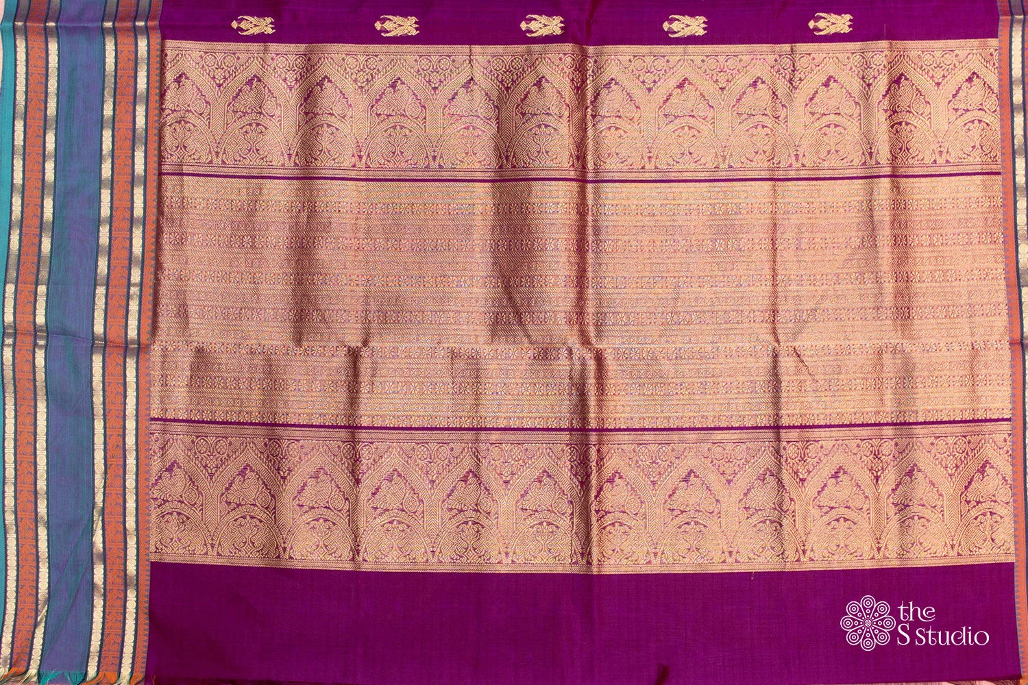 Purple silk cotton saree with contrast zari border
