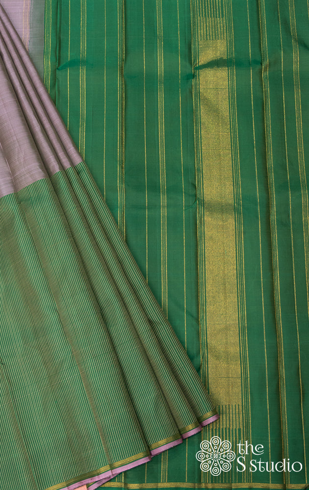 Lavendar and green half and half kanjivaram saree