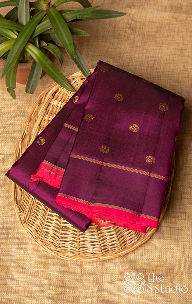 Purple kanchi silk saree with border