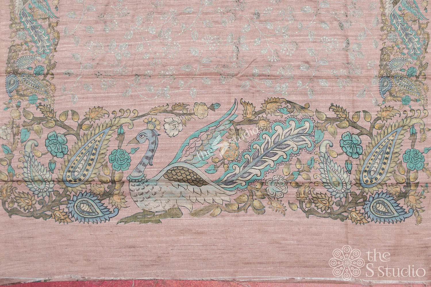 Peach semi tussar saree with embroidery